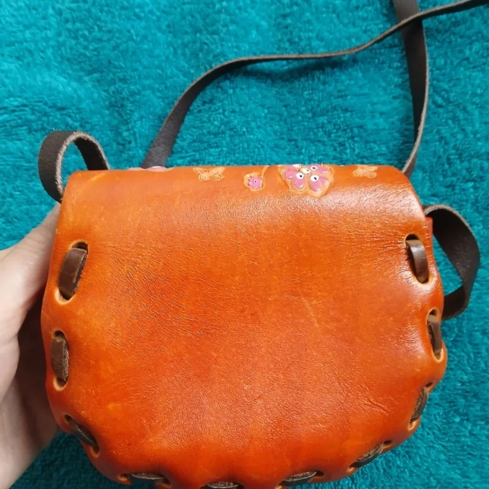 70s Leather Tooled Bag Floral Mini Crossbody Bag Baja Retro Cowgirl Boho - Picture 3 of 9